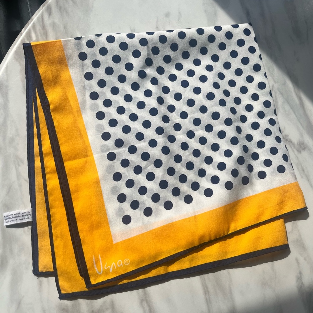 Vintage Vana Yellow and Navy Polka Dot Scarf Made in Japan NEW